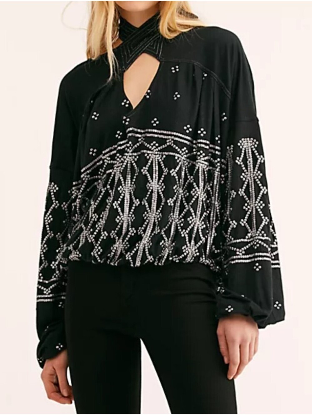 FREE PEOPLE black silver sequin dancefloor dreams top sz XL